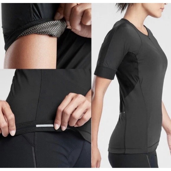 Athleta Velo Cycle Jersey Top Cyling Running Yoga Gym Black Workout Sz S - Picture 2 of 10